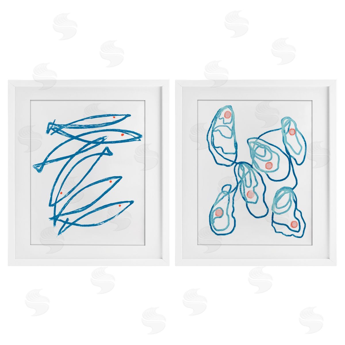 Lil' Rue Minimal Fish & Oysters Canvas Wall Art Print