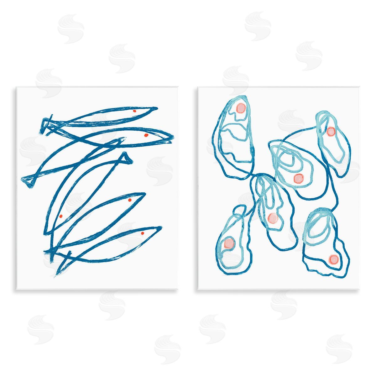 Lil' Rue Minimal Fish & Oysters Canvas Wall Art Print
