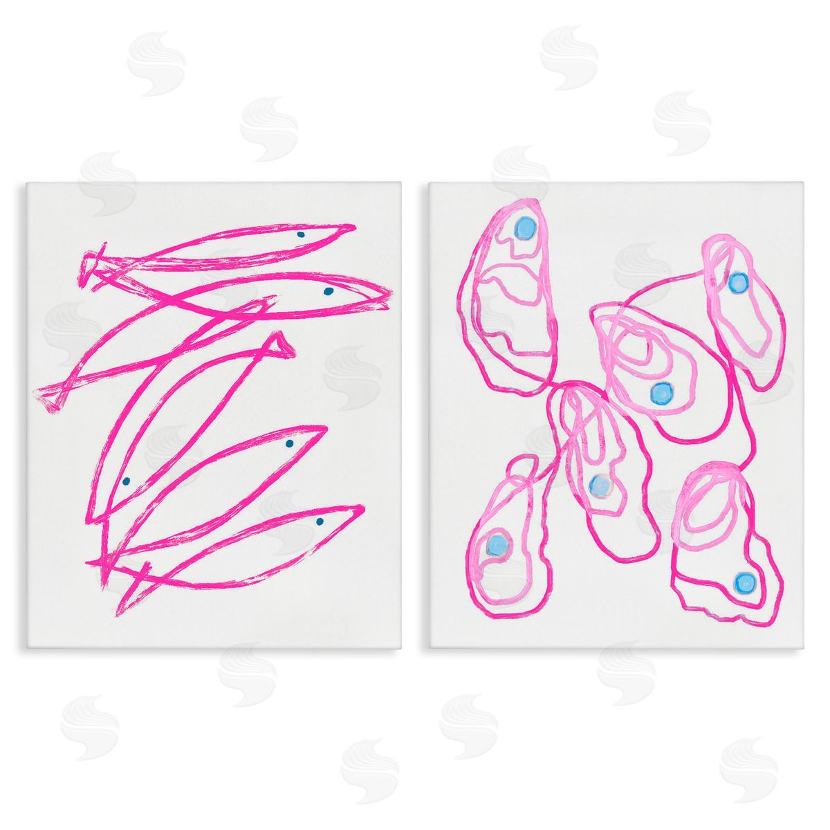 Lil' Rue Minimal Pink Fish & Oysters Canvas Wall Art Print