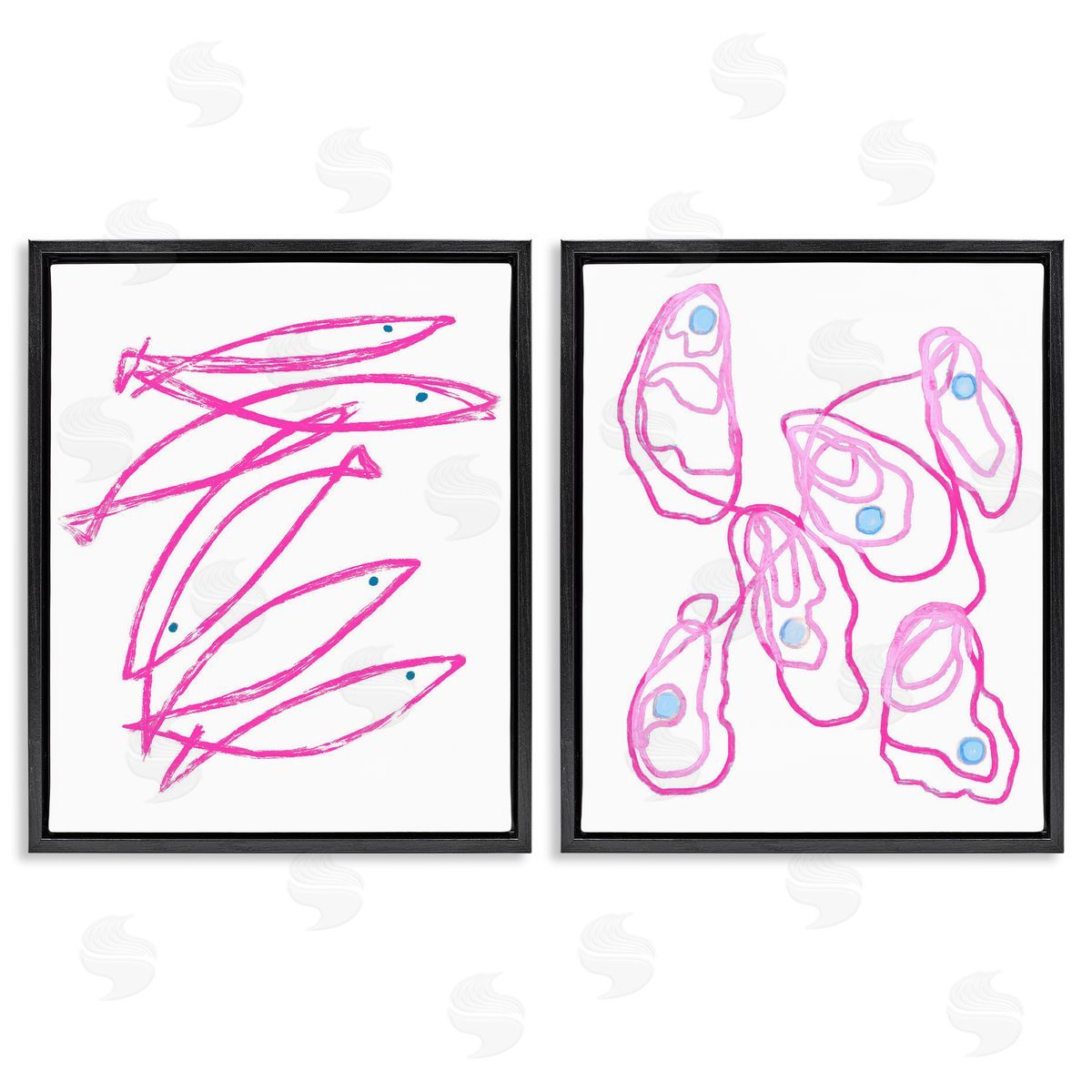Lil' Rue Minimal Pink Fish & Oysters Canvas Wall Art Print