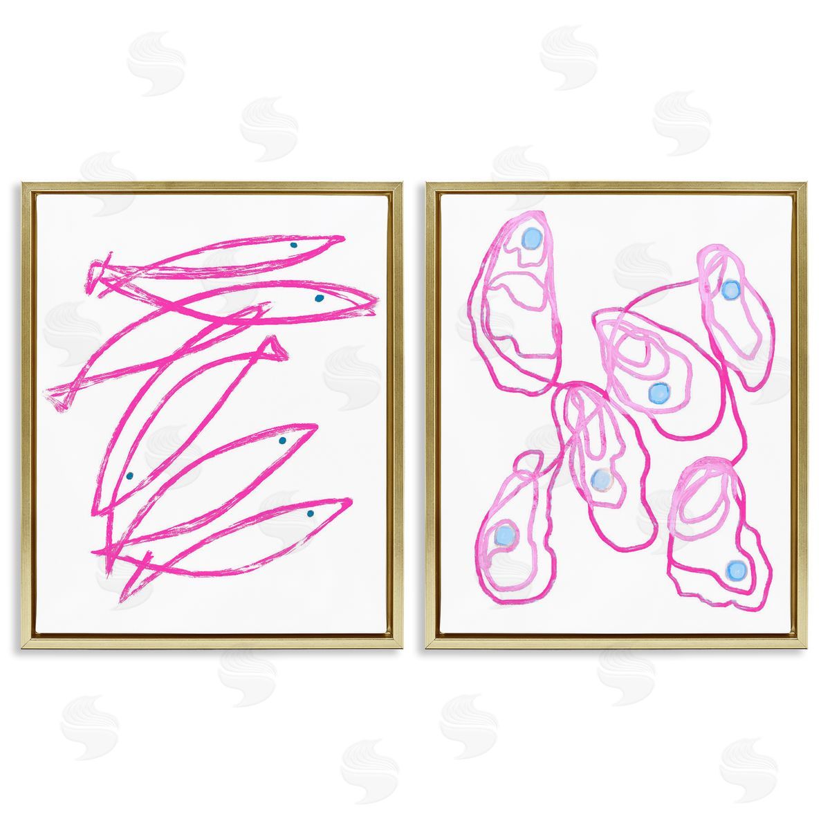 Lil' Rue Minimal Pink Fish & Oysters Canvas Wall Art Print