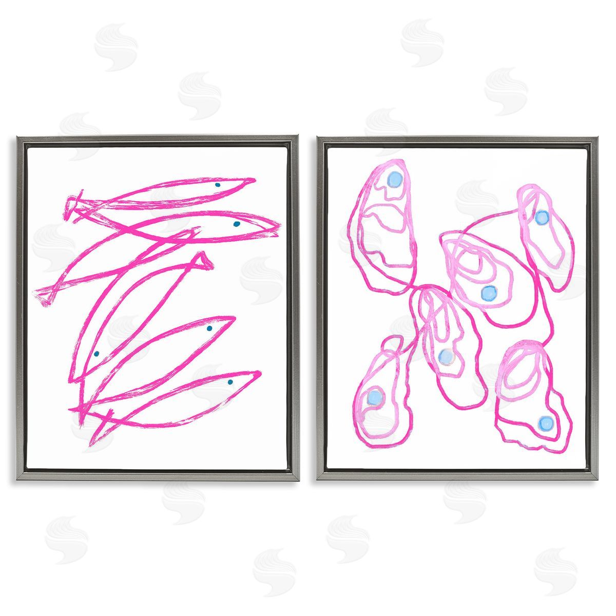 Lil' Rue Minimal Pink Fish & Oysters Canvas Wall Art Print