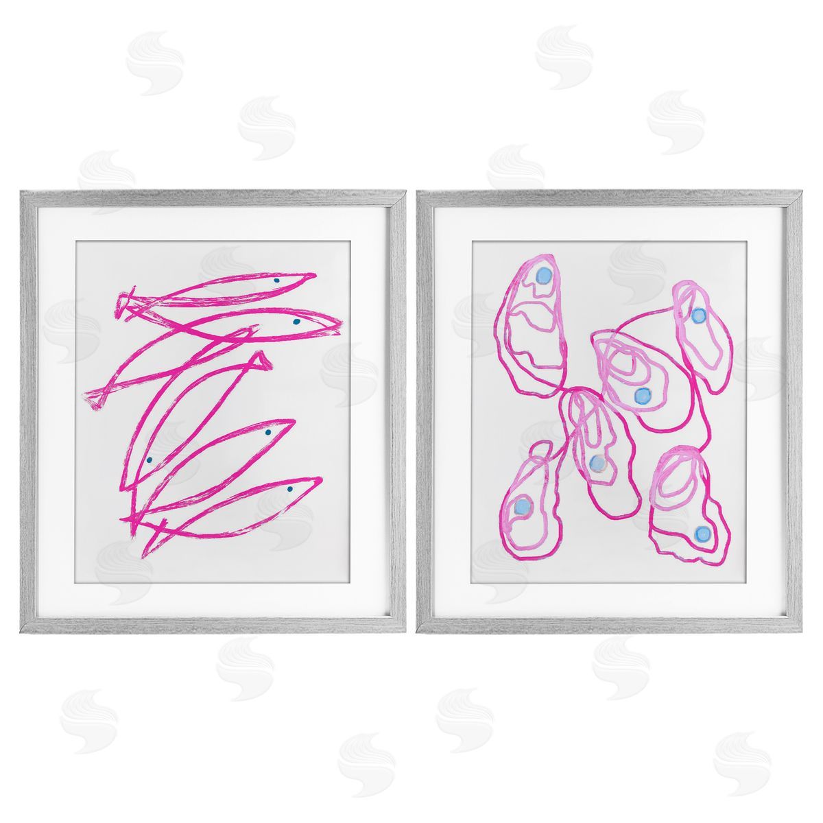 Lil' Rue Minimal Pink Fish & Oysters Canvas Wall Art Print