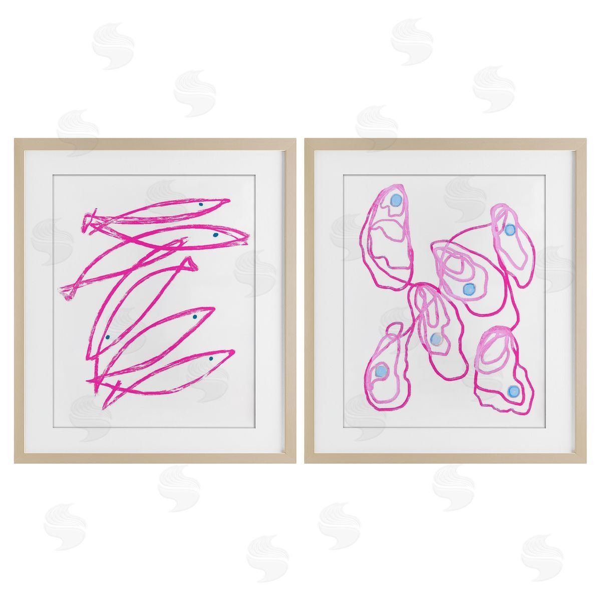 Lil' Rue Minimal Pink Fish & Oysters Canvas Wall Art Print