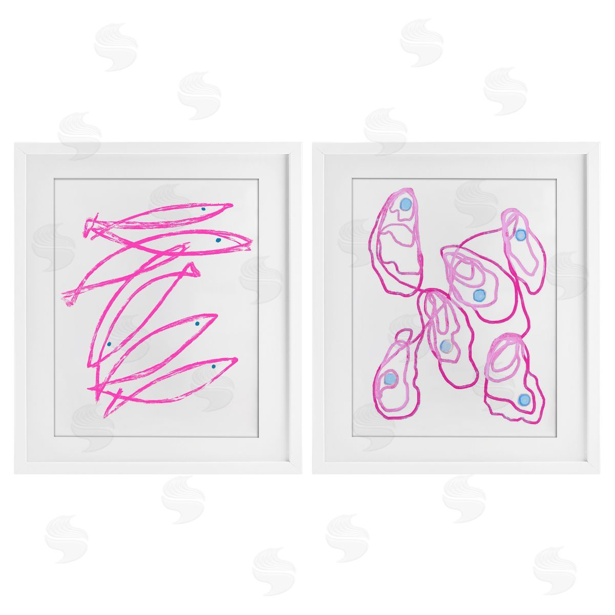 Lil' Rue Minimal Pink Fish & Oysters Canvas Wall Art Print