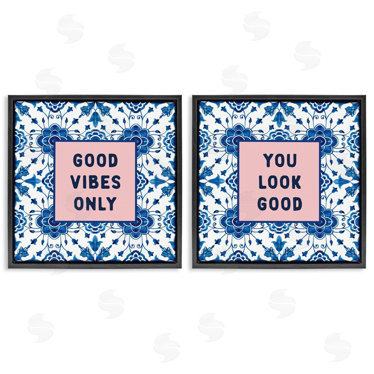 Lettered and Lined Inspiring Messages On Boho Pattern Black Floating Frame Canvas Wall Art Set