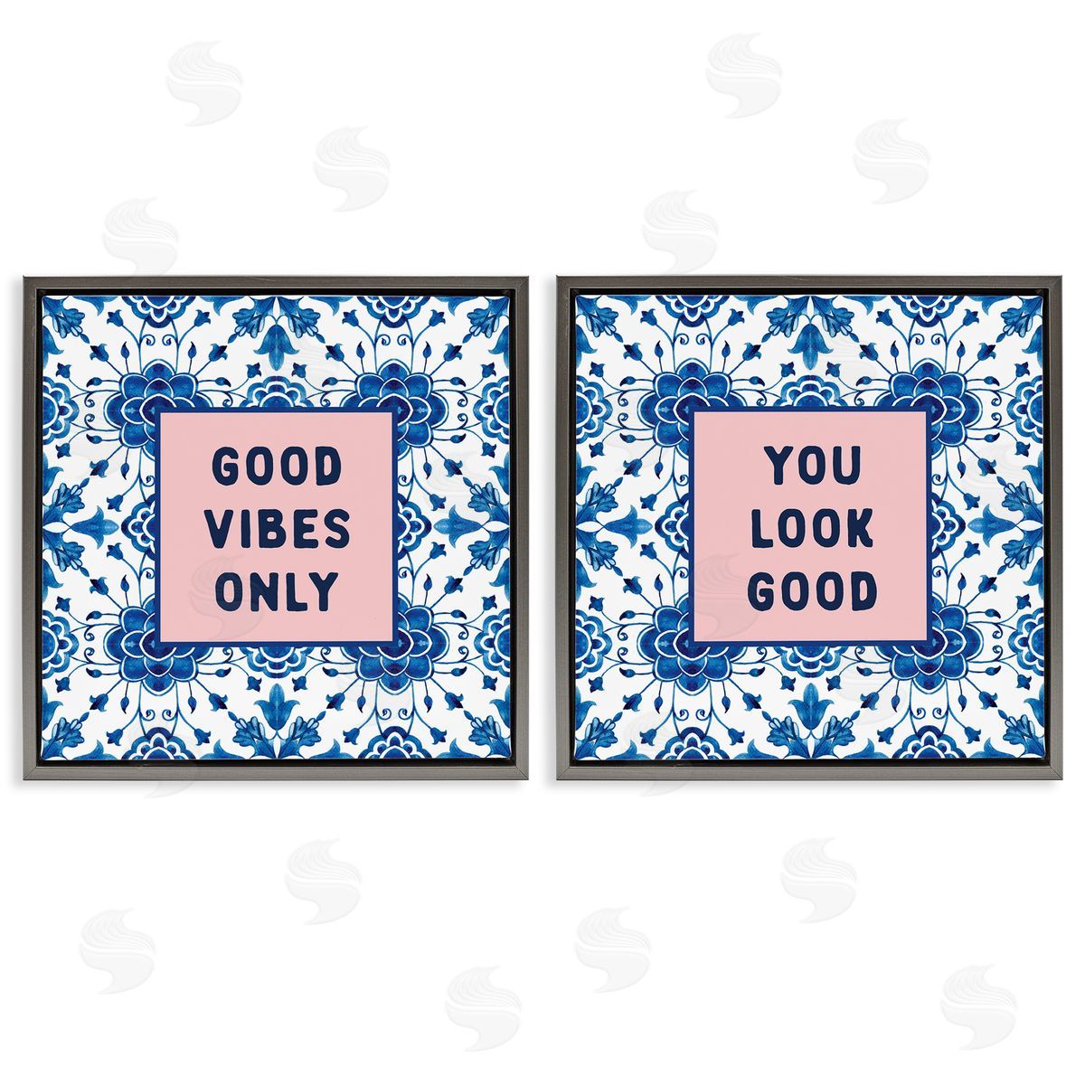 Lettered and Lined Inspiring Messages On Boho Pattern Gray Floating Frame Canvas Art Set