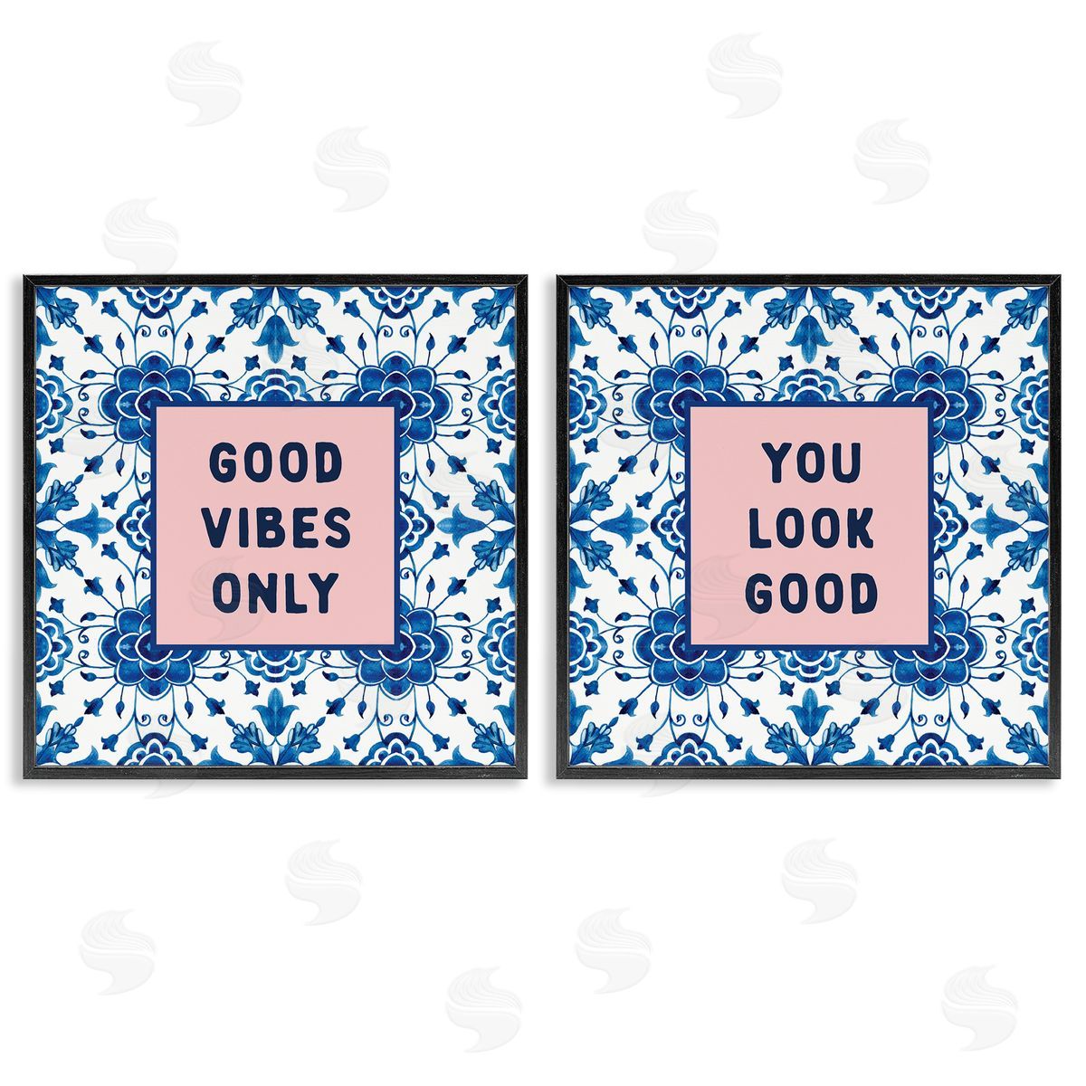 Lettered and Lined Inspiring Messages On Boho Pattern Black Framed Giclee Art Set