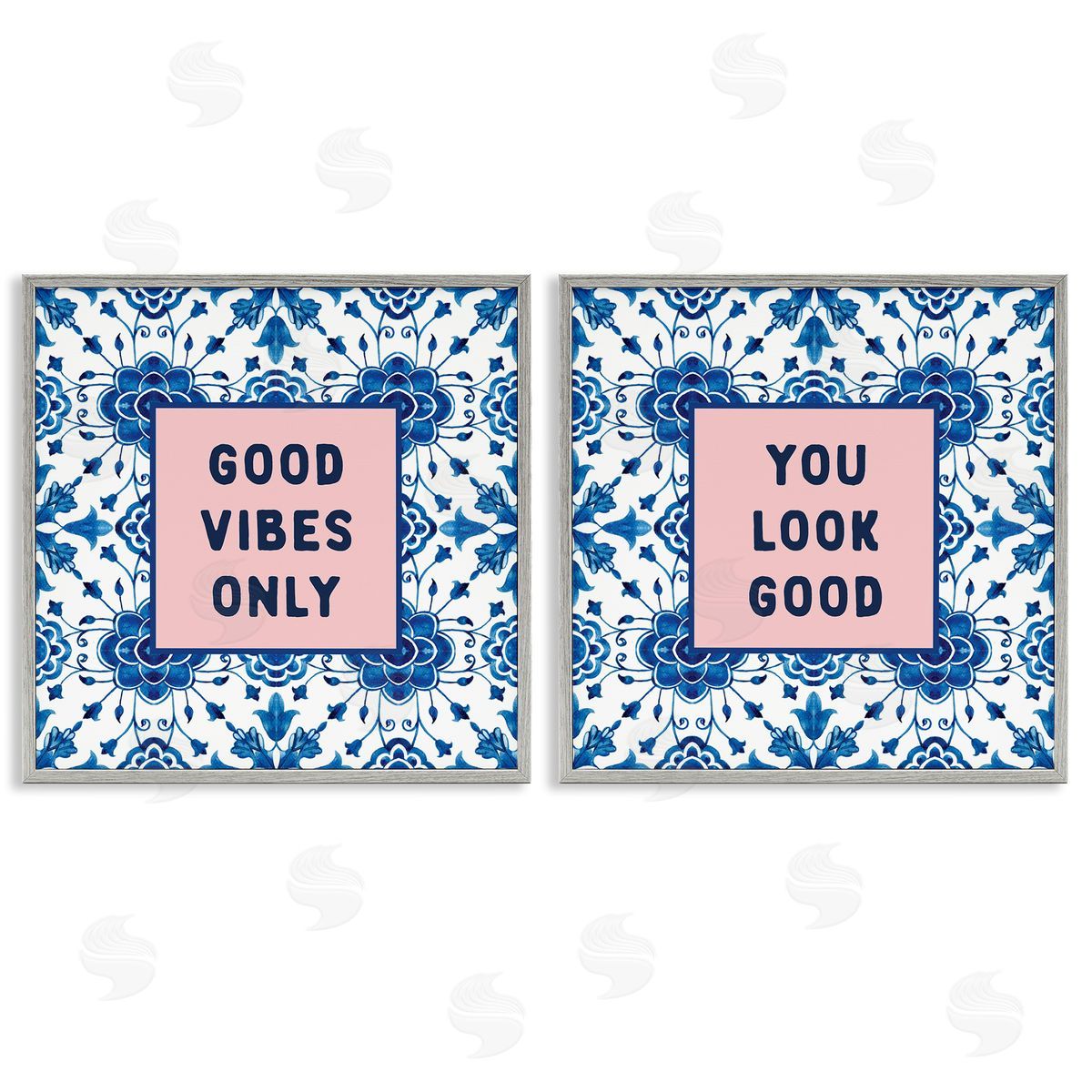 Lettered and Lined Inspiring Messages On Boho Pattern Gray Framed Giclee Art Set