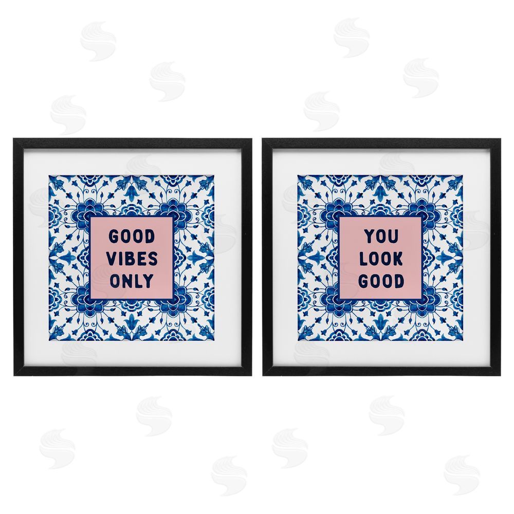 Lettered and Lined Inspiring Messages On Boho Pattern Black Framed Print Under Glass Set