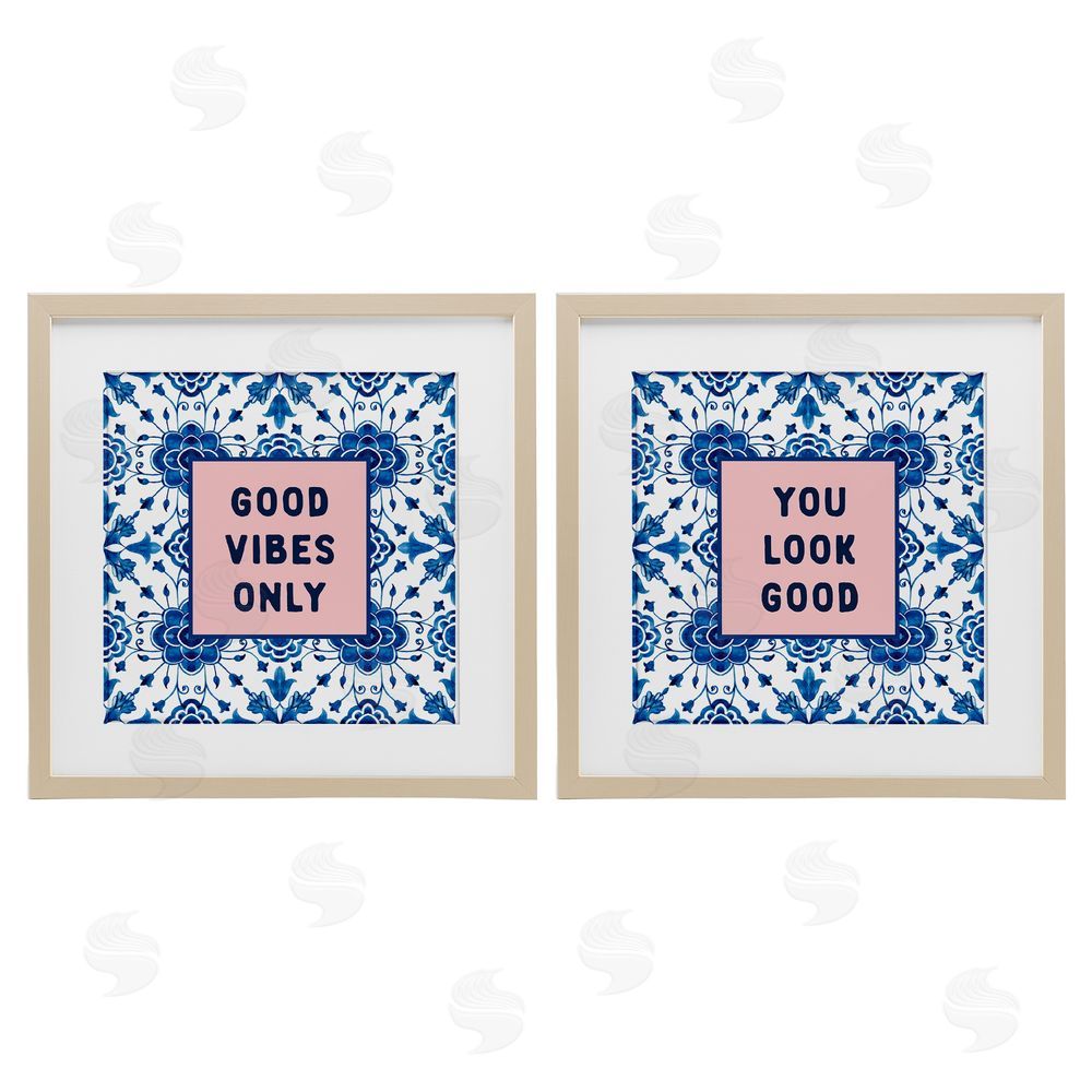 Lettered and Lined Inspiring Messages On Boho Pattern Birch Framed Print Under Glass Set