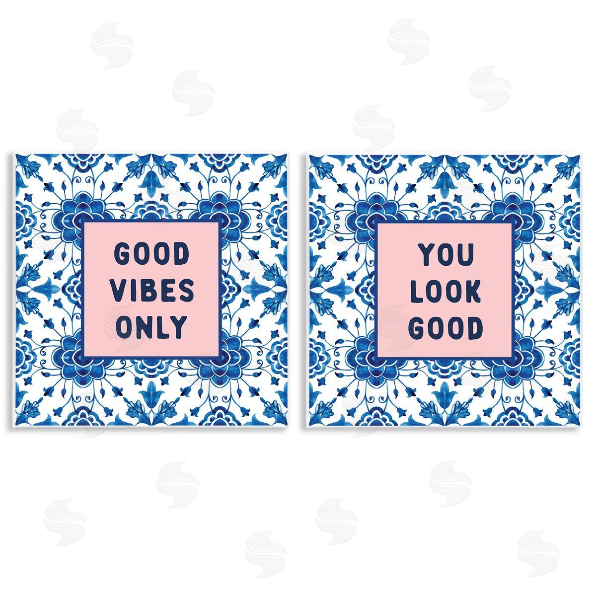 Lettered and Lined Inspiring Messages On Boho Pattern Wall Plaque Printed Art Set
