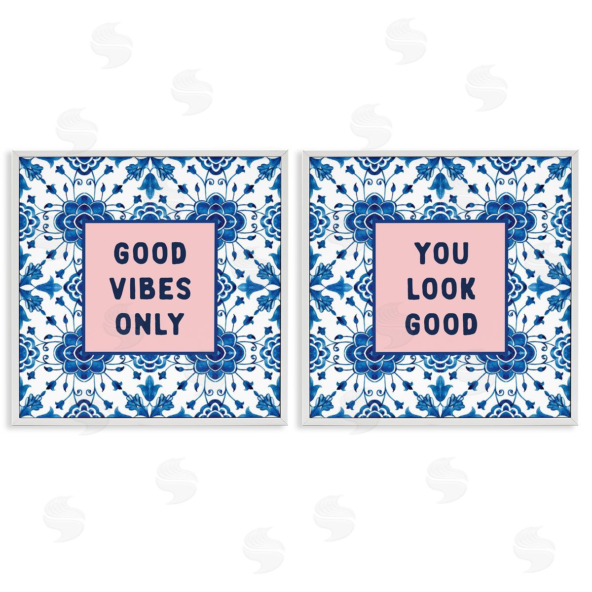 Lettered and Lined Inspiring Messages On Boho Pattern White Frame Giclee Art Set