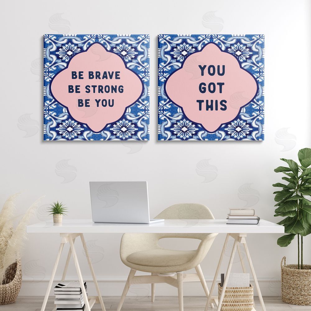 Lettered and Lined Encouraging Words on Boho Printed Wall Art Set in Room