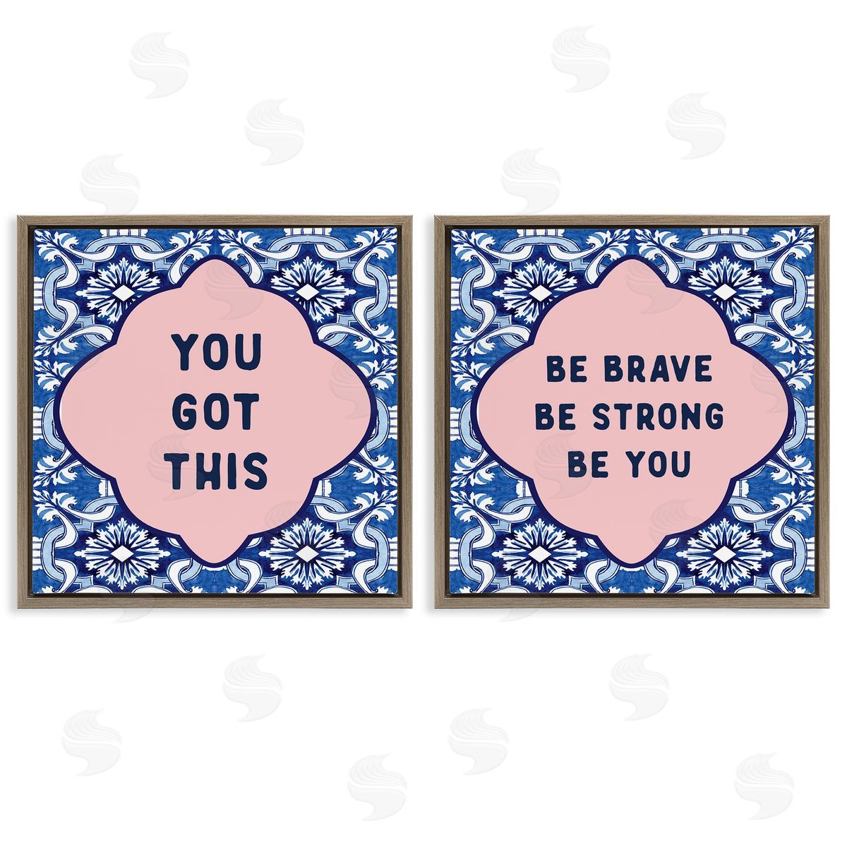Lettered and Lined Encouraging Words on Boho Brown Floating Frame Canvas Art Set
