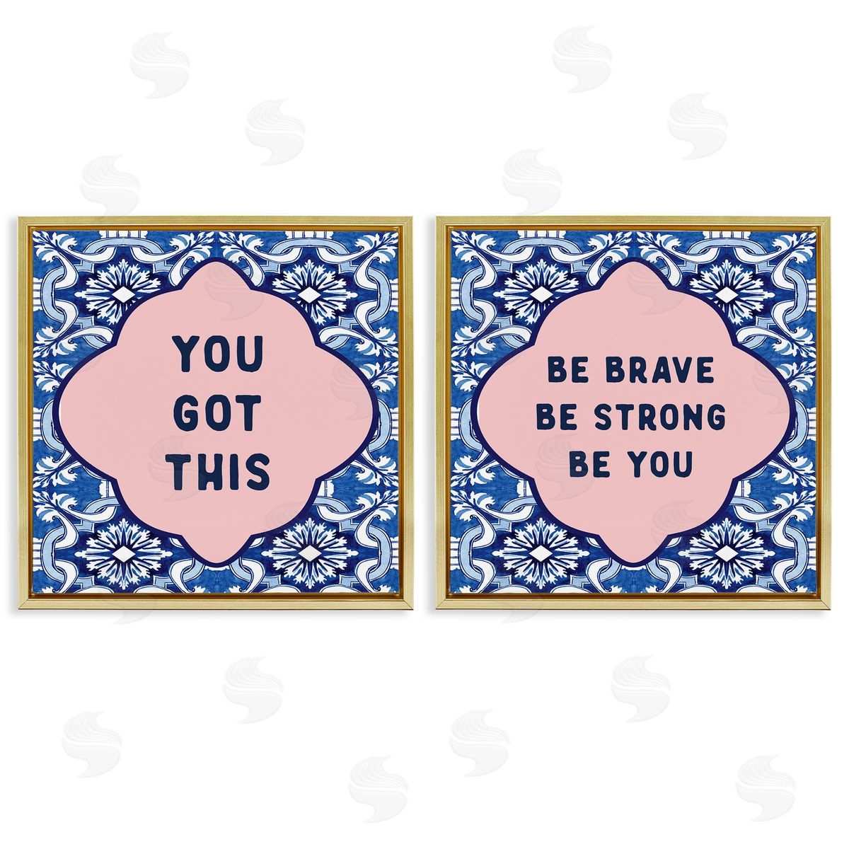Lettered and Lined Encouraging Words on Boho Gold Floating Frame Canvas Art Set