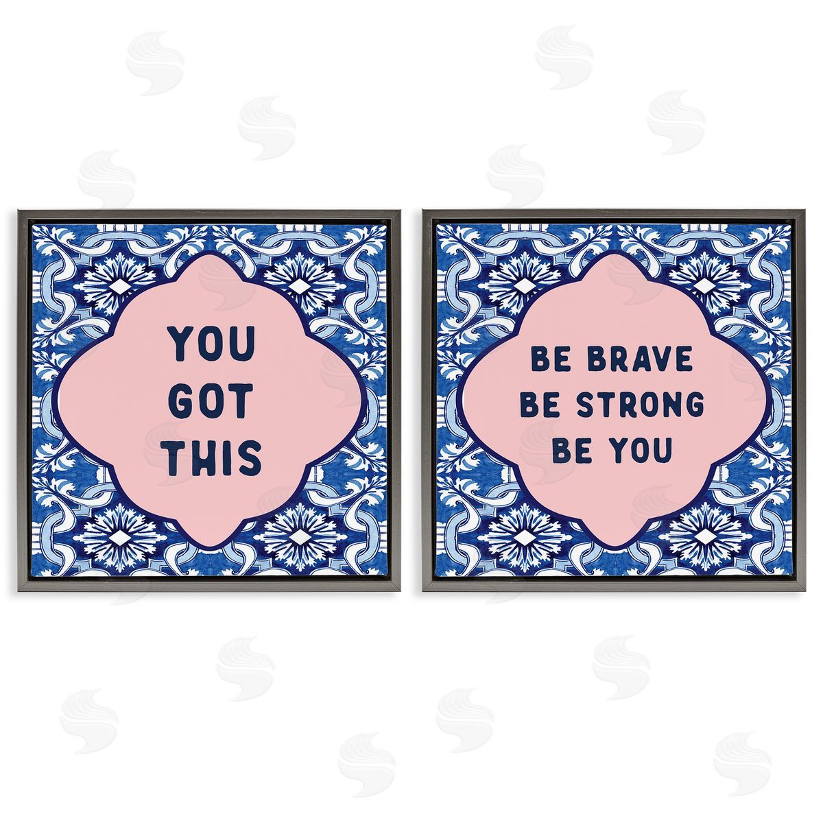 Lettered and Lined Encouraging Words on Boho Gray Floating Frame Canvas Art Set