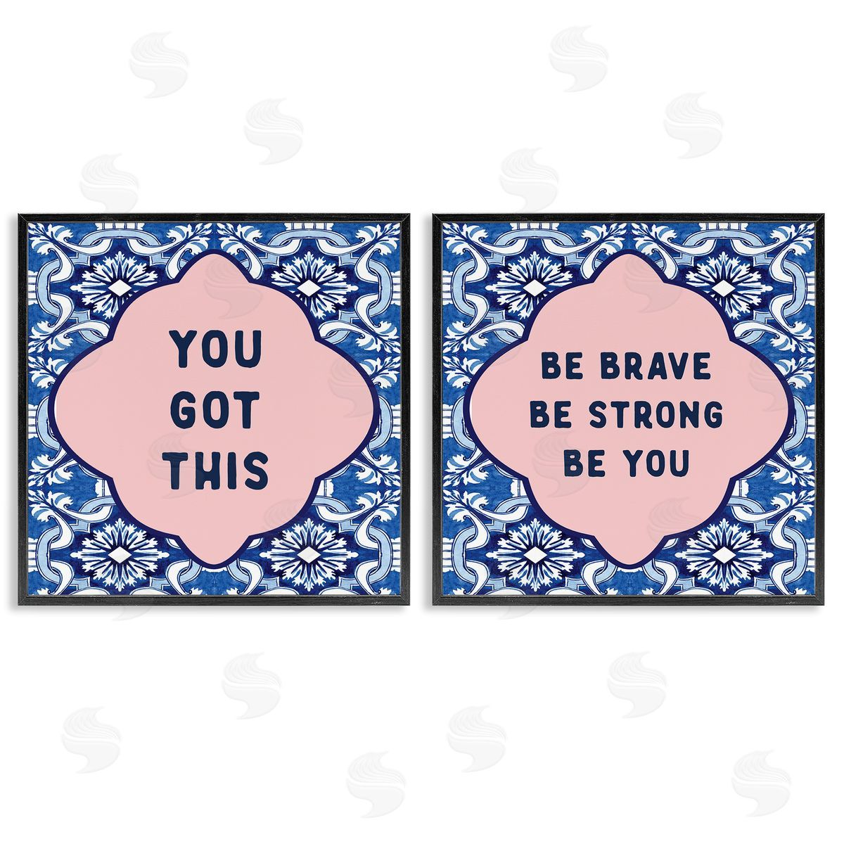 Lettered and Lined Encouraging Words on Boho Black Framed Giclee Art Set