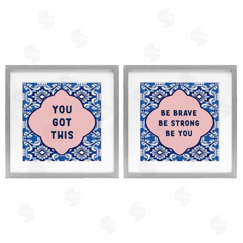 Lettered and Lined Encouraging Words on Boho Gray Framed Print Under Glass Set