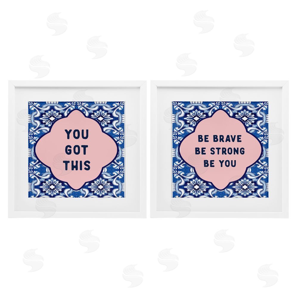 Lettered and Lined Encouraging Words on Boho White Framed Print Under Glass Set