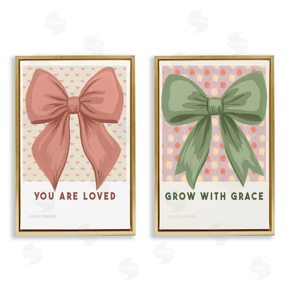 Courtney Haley Inspiring Messages Bows Gold Floating Frame Canvas Art Set