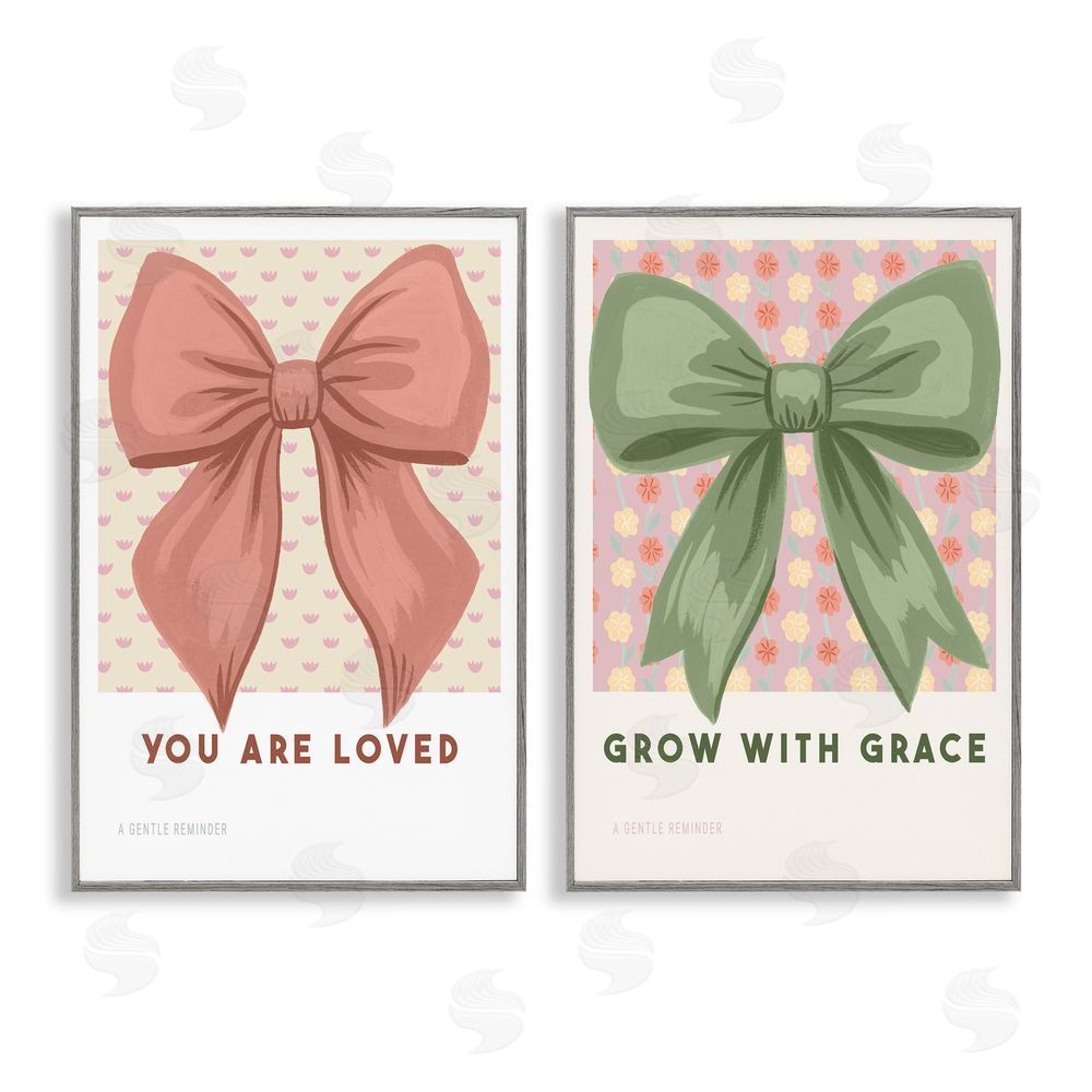 Courtney Haley Inspiring Messages Bows Gray Framed Giclee Art Set
