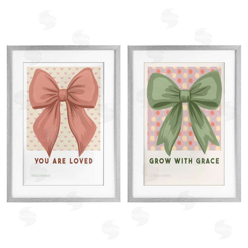 Courtney Haley Inspiring Messages Bows Gray Framed Print Under Glass Set