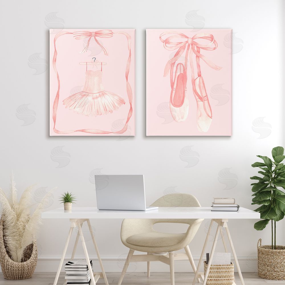 Nina Jacobs Pastel Ballerina Dress & Slippers Printed Wall Art Set in Room