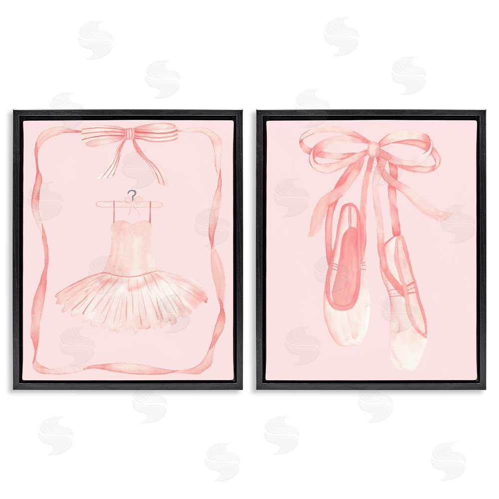 Nina Jacobs Pastel Ballerina Dress & Slippers Black Floating Frame Canvas Wall Art Set