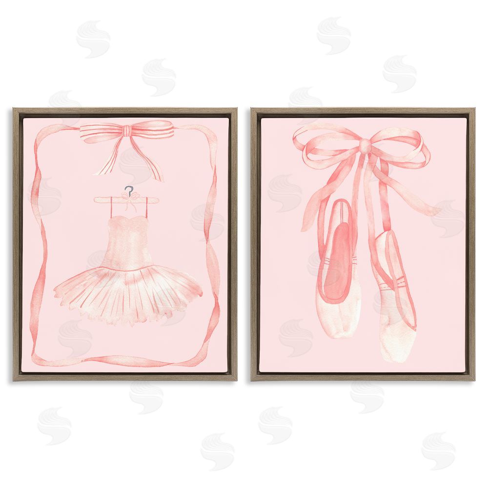 Nina Jacobs Pastel Ballerina Dress & Slippers Brown Floating Frame Canvas Art Set