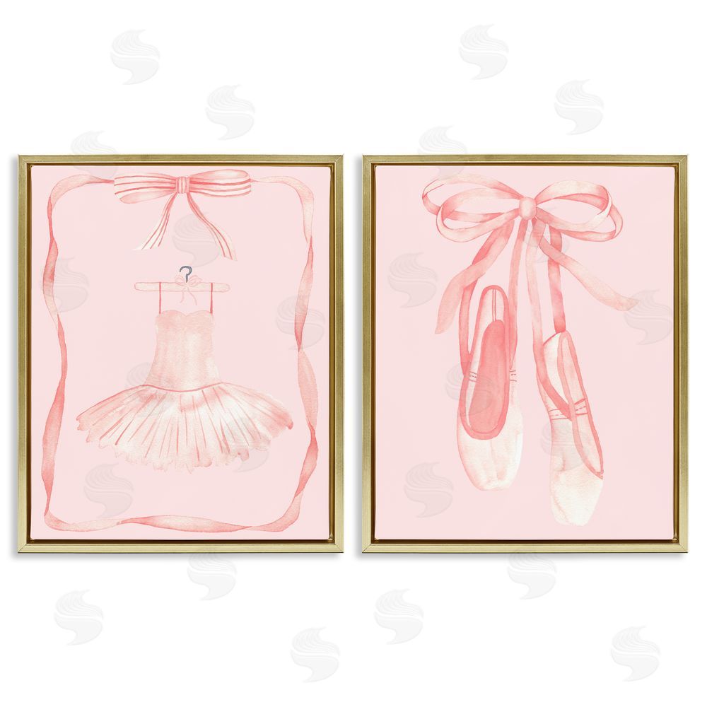 Nina Jacobs Pastel Ballerina Dress & Slippers Gold Floating Frame Canvas Art Set