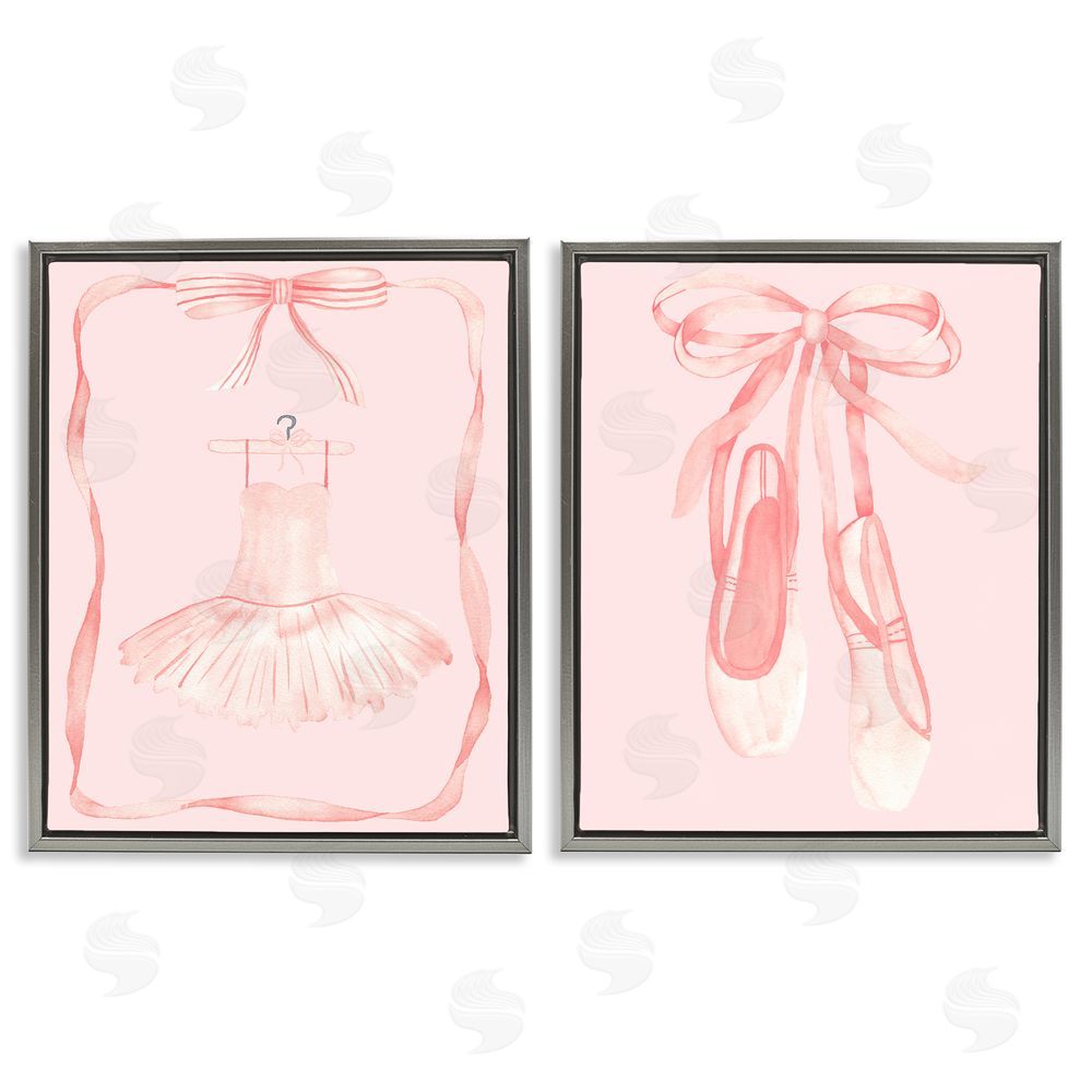 Nina Jacobs Pastel Ballerina Dress & Slippers Gray Floating Frame Canvas Art Set