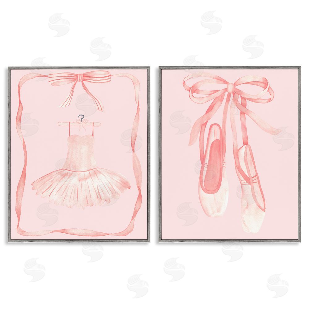 Nina Jacobs Pastel Ballerina Dress & Slippers Gray Framed Giclee Art Set