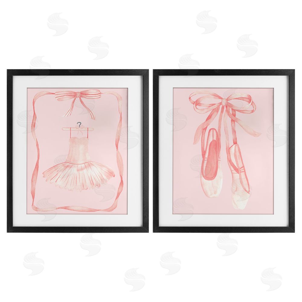 Nina Jacobs Pastel Ballerina Dress & Slippers Black Framed Print Under Glass Set