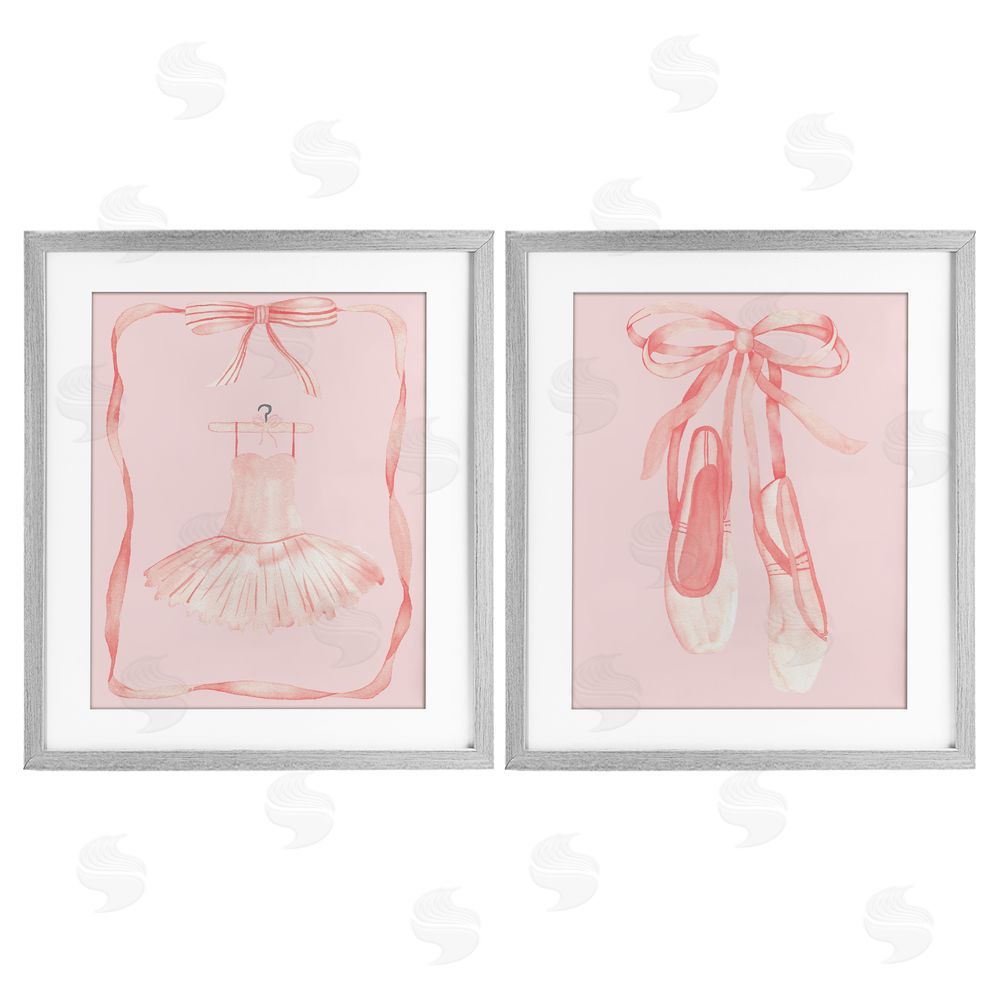 Nina Jacobs Pastel Ballerina Dress & Slippers Gray Framed Print Under Glass Set