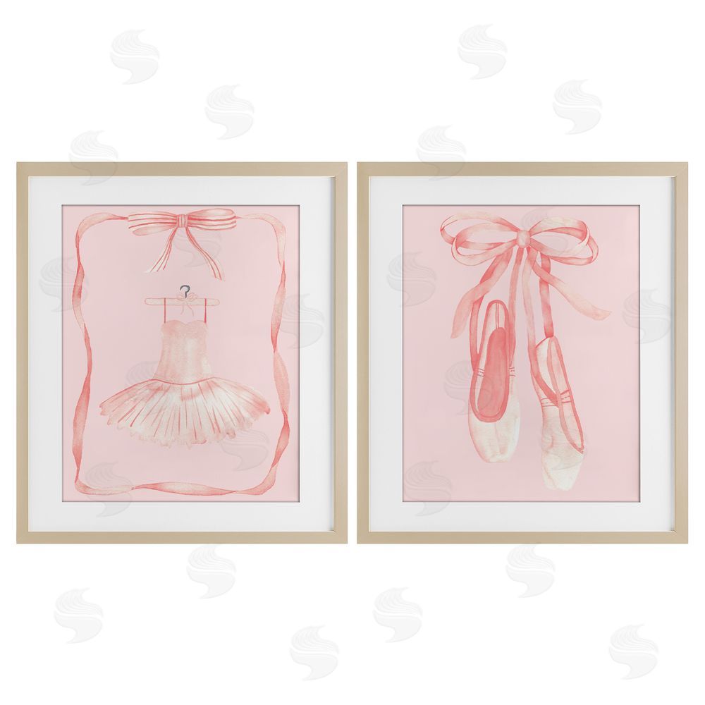 Nina Jacobs Pastel Ballerina Dress & Slippers Birch Framed Print Under Glass Set