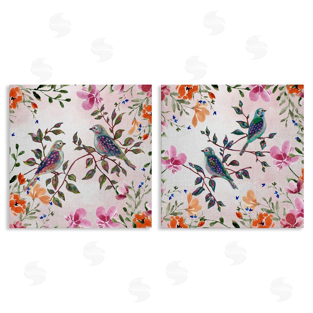 Adonna Ebrahimi Bird Pairs & Country Florals Canvas Wall Art Set