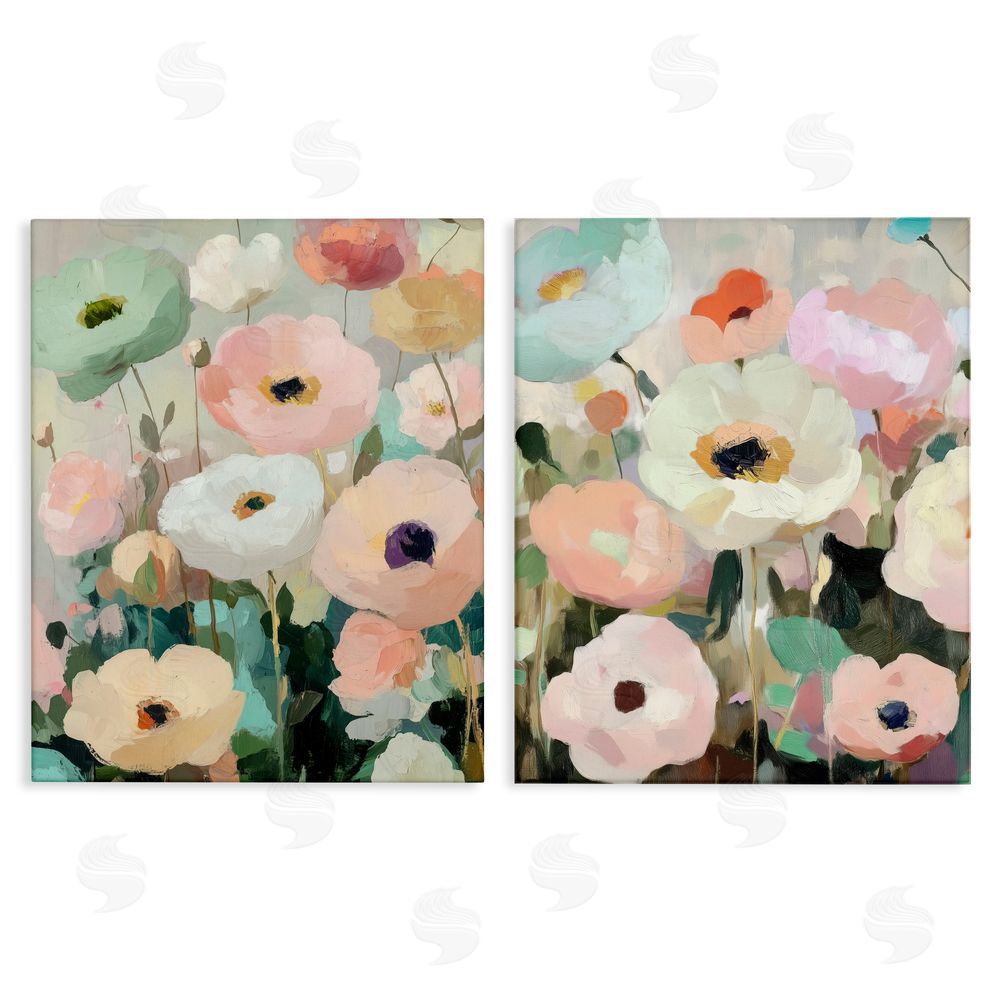 Annabelle Hall Minty Garden Flowers Canvas Wall Art Set