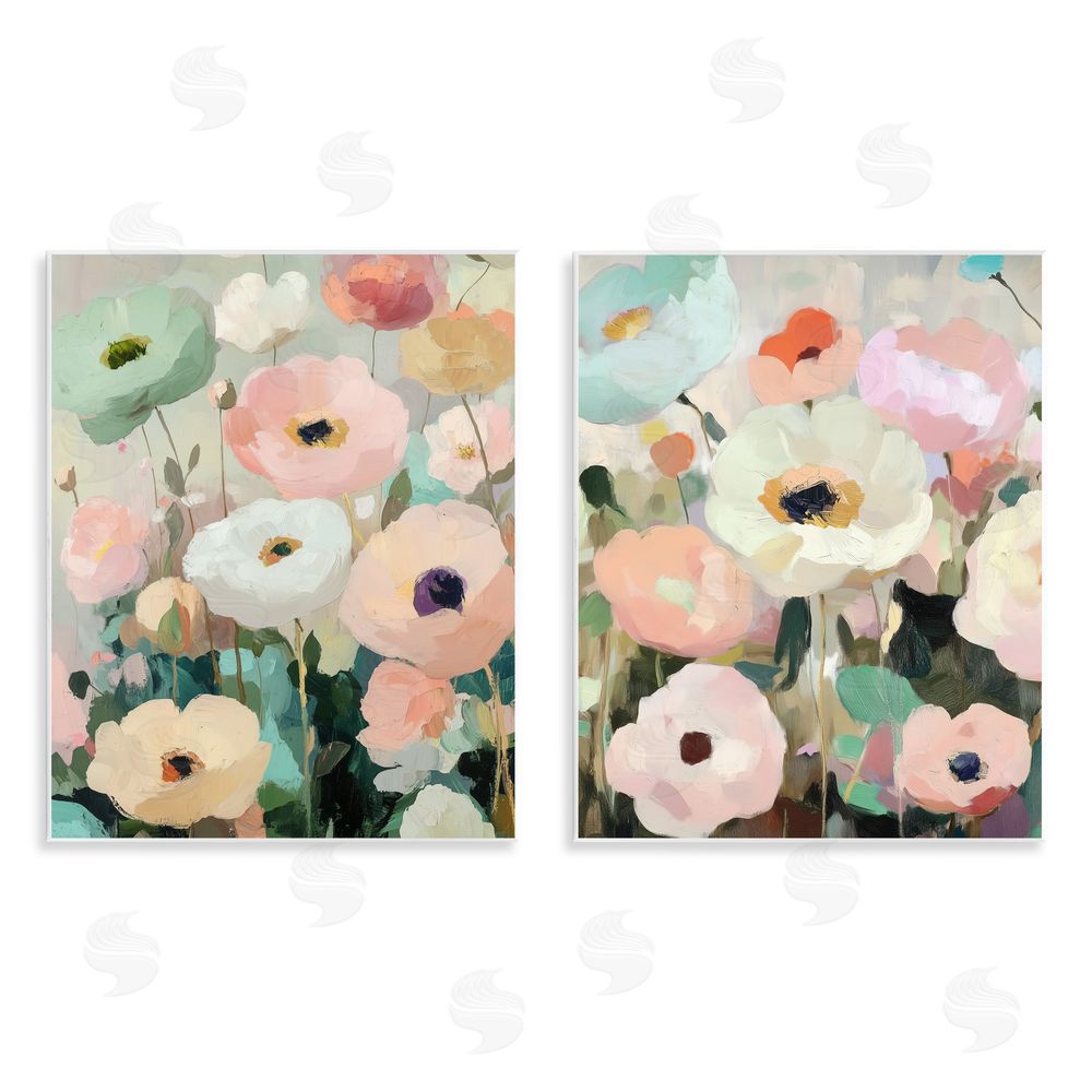 Annabelle Hall Minty Garden Flowers Wall Plaque Printed Art Set
