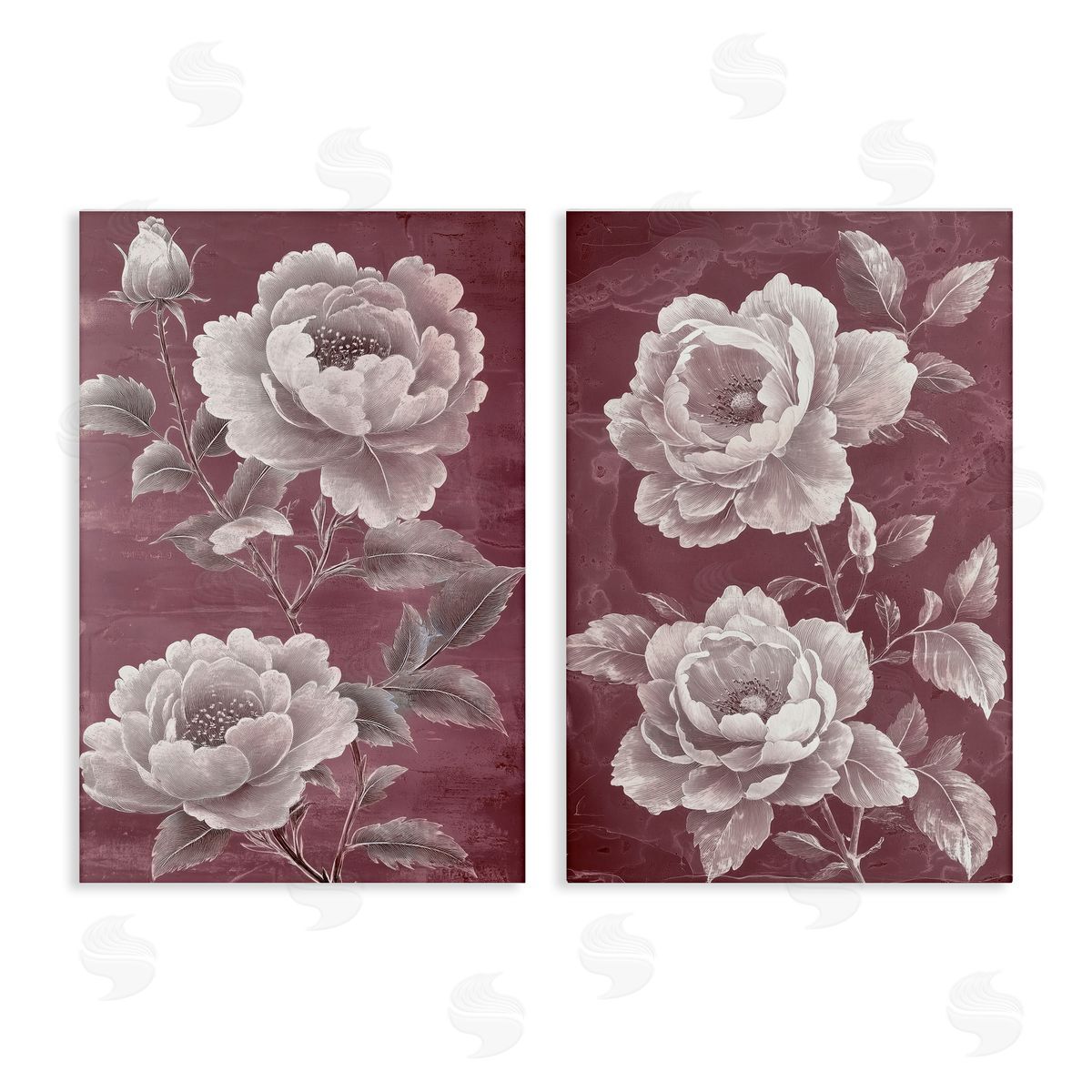 Annabelle Hall Burgundy Chambermaid Blossoms Canvas Wall Art Set