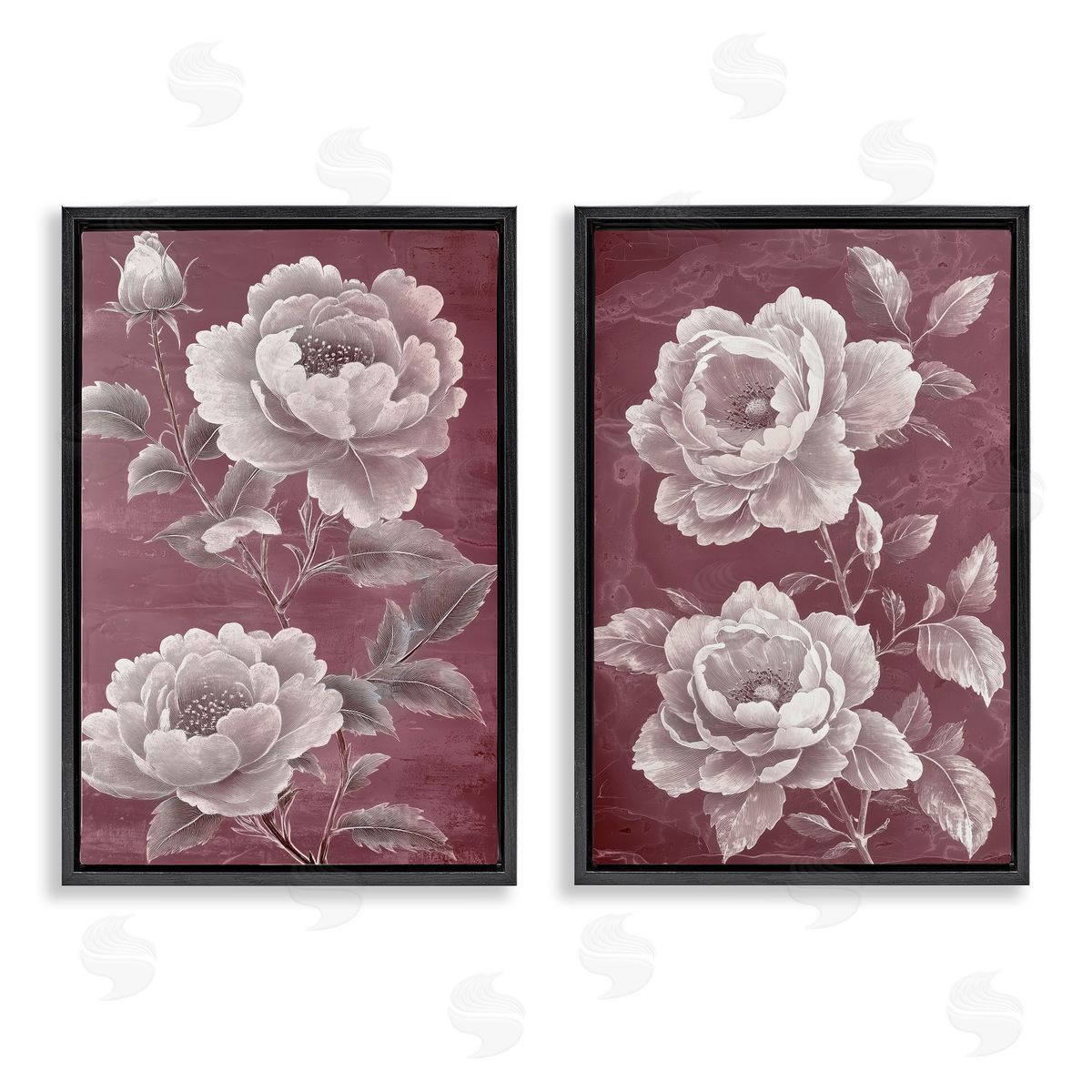 Annabelle Hall Burgundy Chambermaid Blossoms Black Floating Frame Canvas Wall Art Set