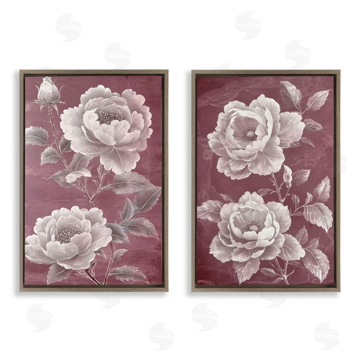 Annabelle Hall Burgundy Chambermaid Blossoms Brown Floating Frame Canvas Art Set