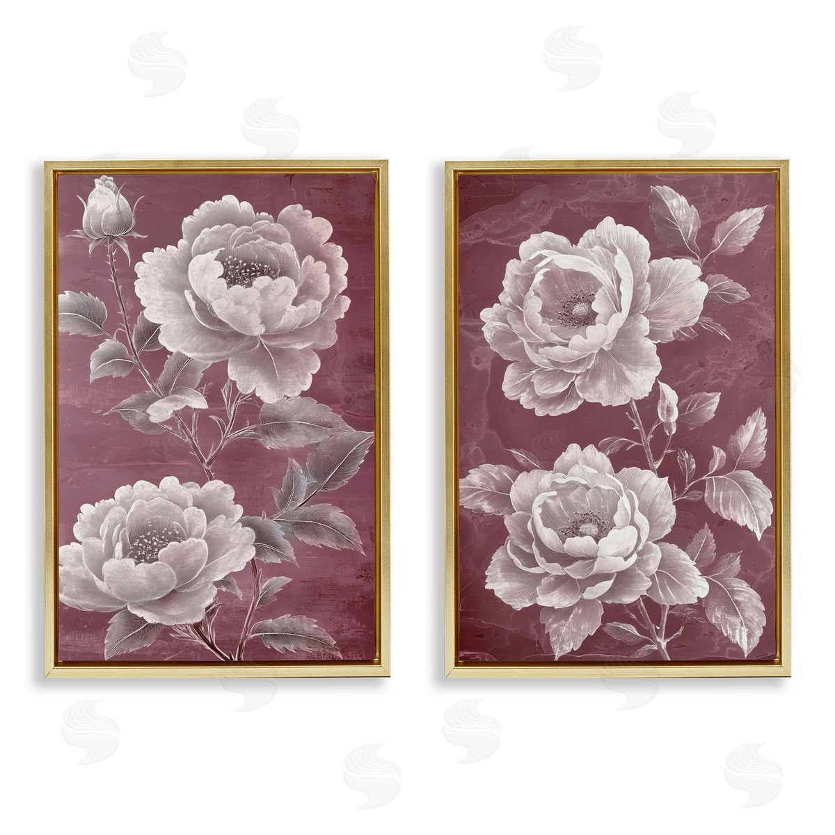 Annabelle Hall Burgundy Chambermaid Blossoms Gold Floating Frame Canvas Art Set