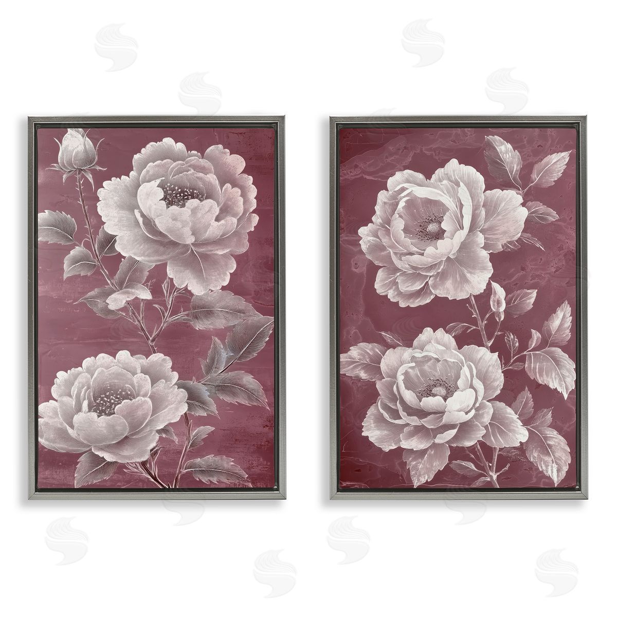 Annabelle Hall Burgundy Chambermaid Blossoms Gray Floating Frame Canvas Art Set