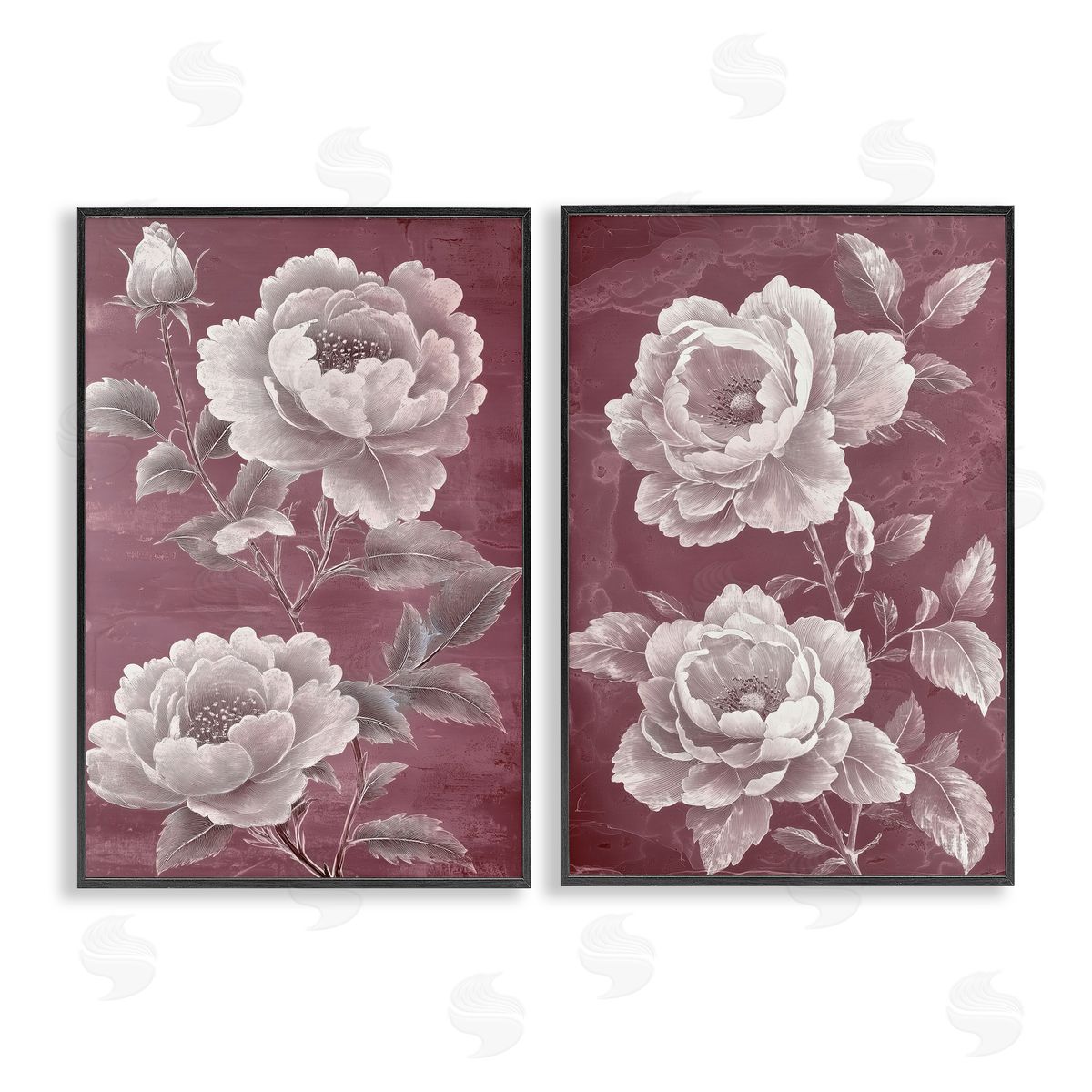 Annabelle Hall Burgundy Chambermaid Blossoms Black Framed Giclee Art Set