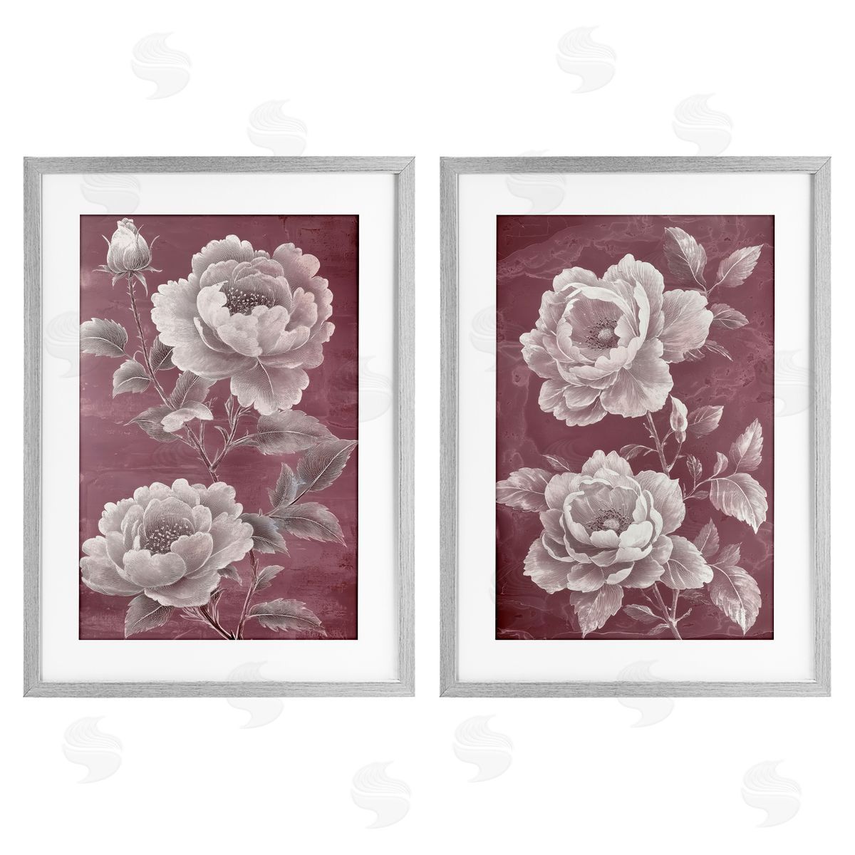 Annabelle Hall Burgundy Chambermaid Blossoms Gray Framed Print Under Glass Set