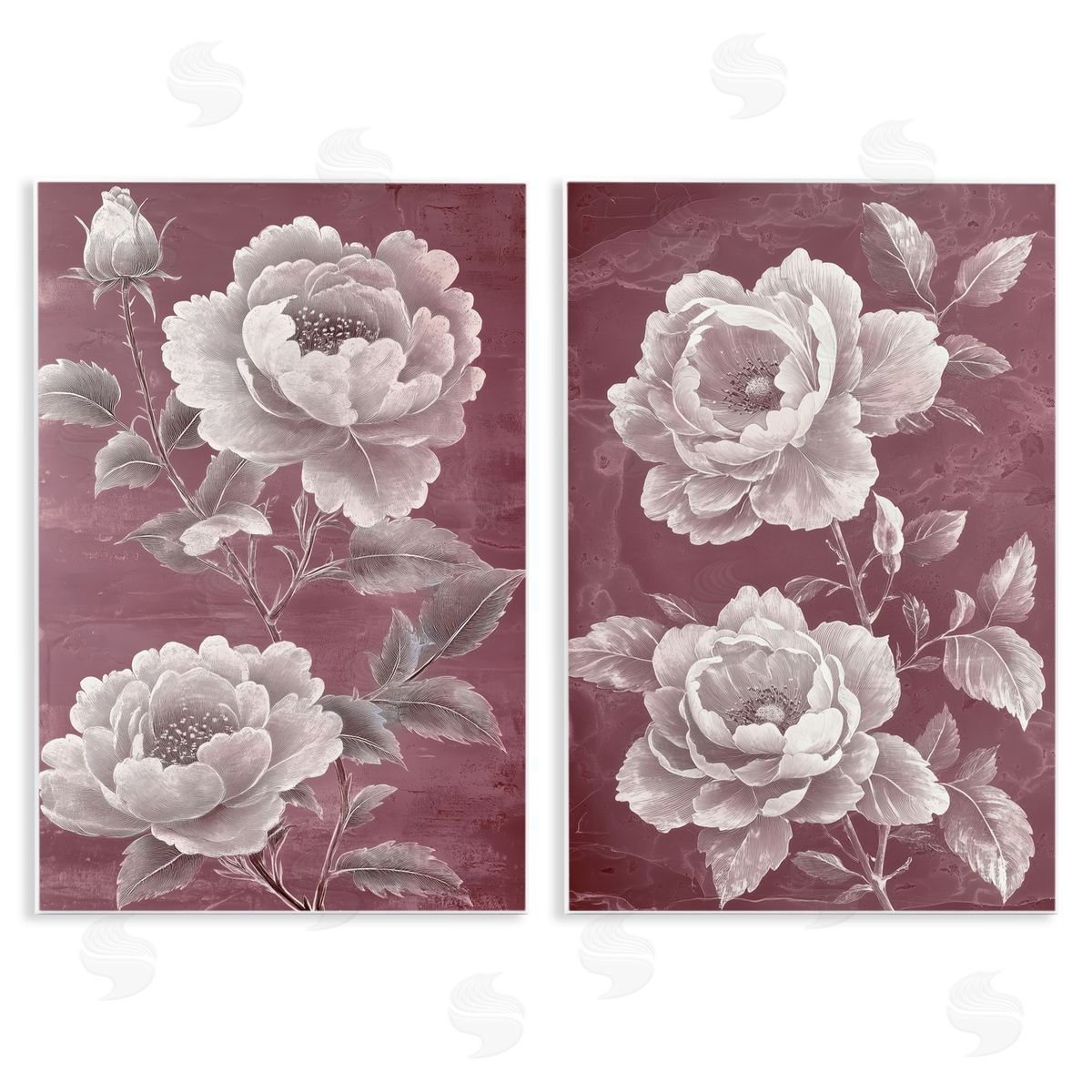 Annabelle Hall Burgundy Chambermaid Blossoms Wall Plaque Printed Art Set
