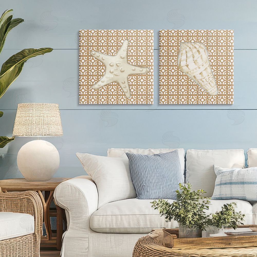 Lee Ann Sanders Coastal Tiles & Sea Life Printed Wall Art Set in Room