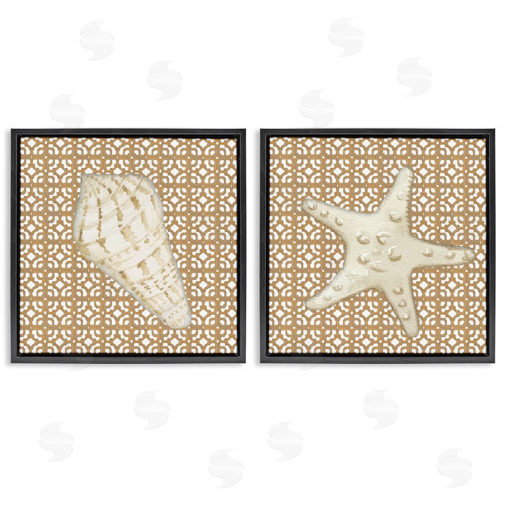 Lee Ann Sanders Coastal Tiles & Sea Life Black Floating Frame Canvas Wall Art Set