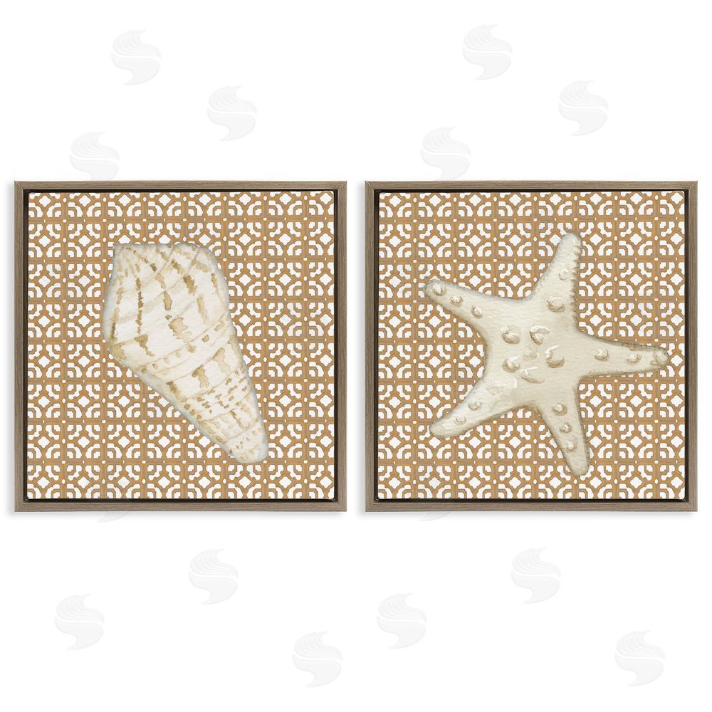 Lee Ann Sanders Coastal Tiles & Sea Life Brown Floating Frame Canvas Art Set